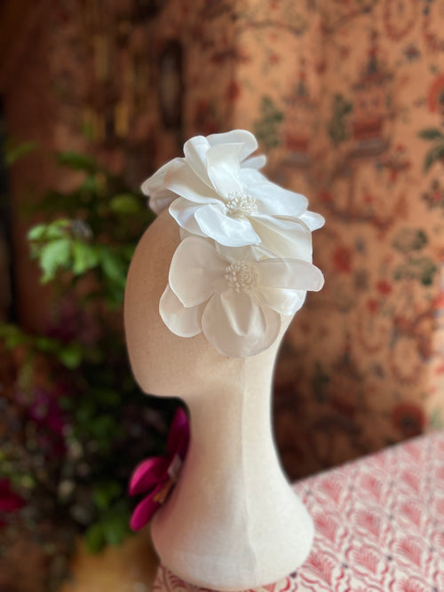 Headband COSMOS Blanc Nacre en taffetas de soie, JAVOTTE Paris